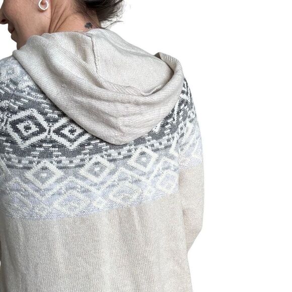 J. Jill Fair Isle Cream Hooded Tunic Sweater Knitted Size Medium Cotton Blend - Picture 7 of 11